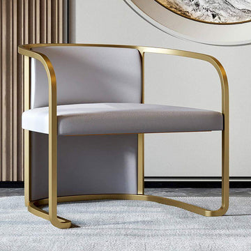 Gray Faux Leather Accent Chair Upholstered Barrel Chair Metal in Gold Finish-Richsoul-Chairs & Recliners,Furniture,Living Room Furniture